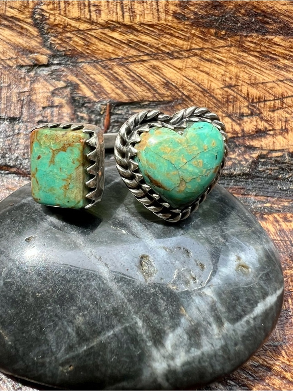 Kingman Turquoise Heart Bypass Ring 925 Sterling Silver Size 8 - Picture 7 of 14